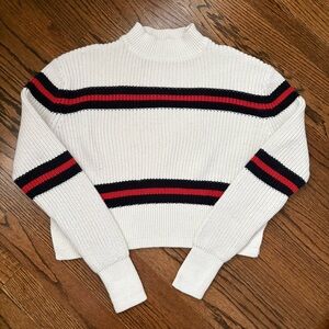 Lottie Moss Mock Neck Sweater with Red and Navy Stripes